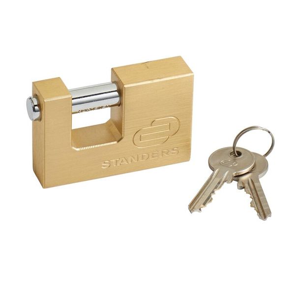 1 Garage Outdoor Key Padlock Horizontal Shackle 75mm, Brass