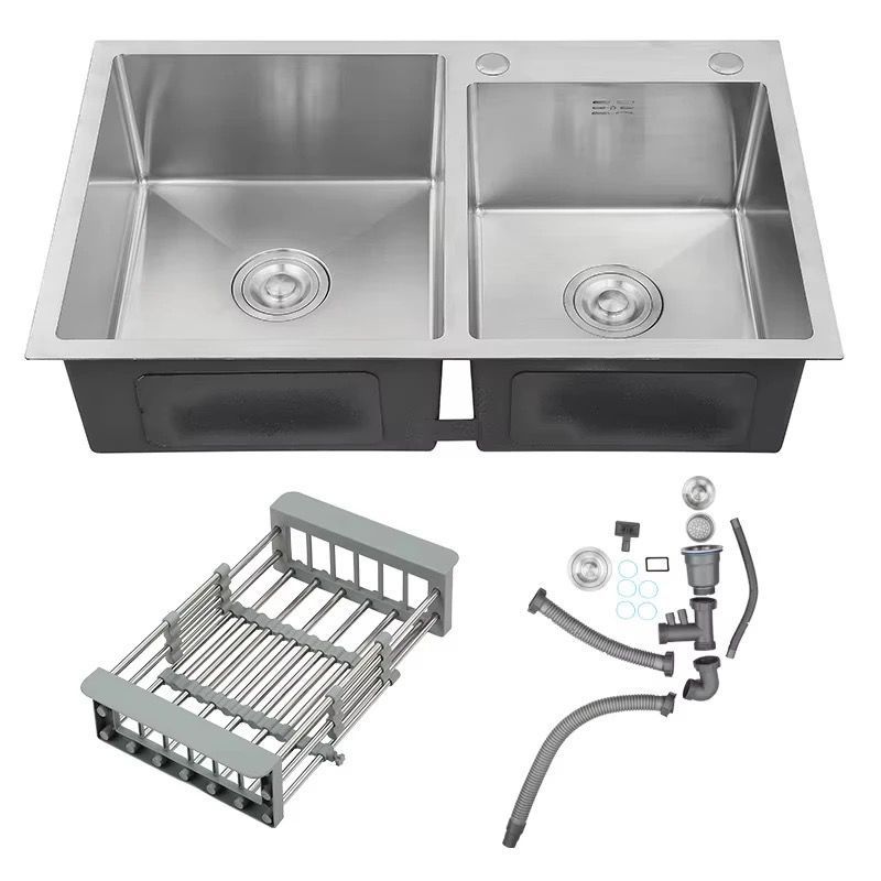 HOMMEX 304 Stainless Steel Double Bowls Kitchen Sink with Drain Basket