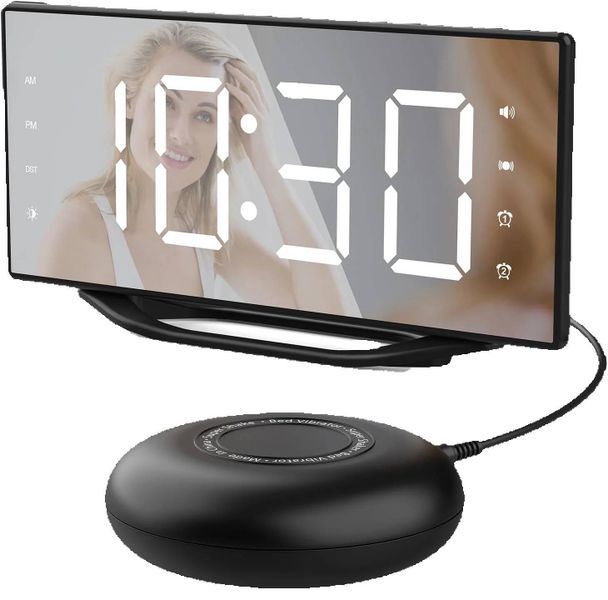 Extra Loud Digital Dual Alarm Clock for Heavy Sleepers - USB Charger, 8.7
