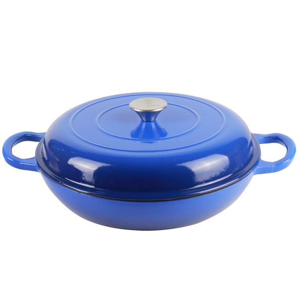 La Cocina Cast Iron Shallow Casserole 30cm (3.5Liter) - Amazon Blue