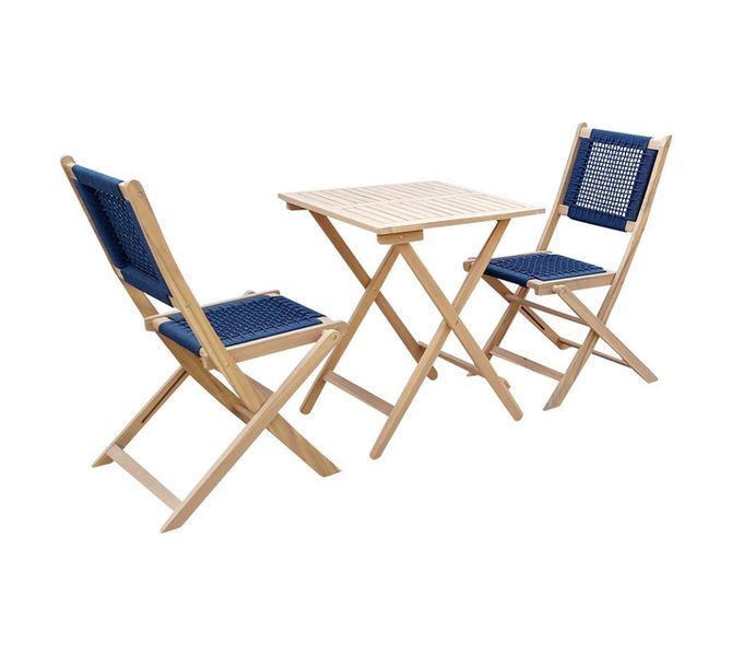 3-Piece Wooden Bistro Set 2-Seater with Rope Chairs