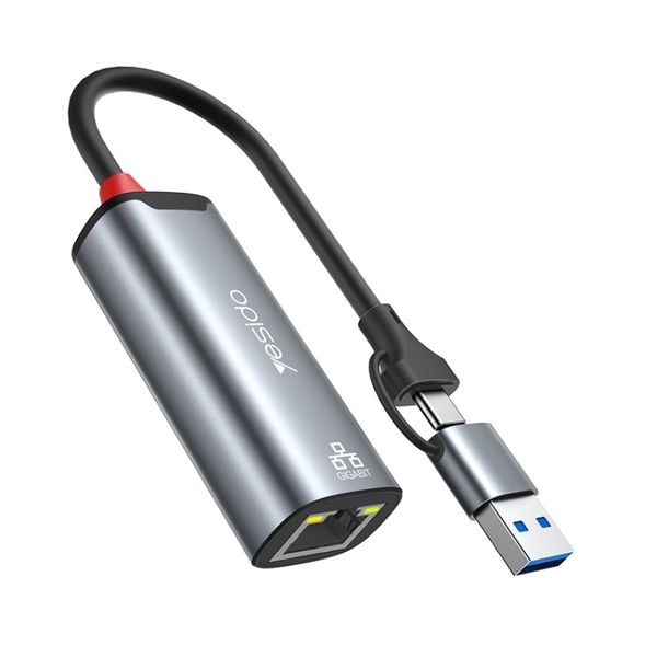 Yesido 2 in 1 USB-C/ USB3.0 to RJ45 Gigabit LAN Ethernet Adapter HB26