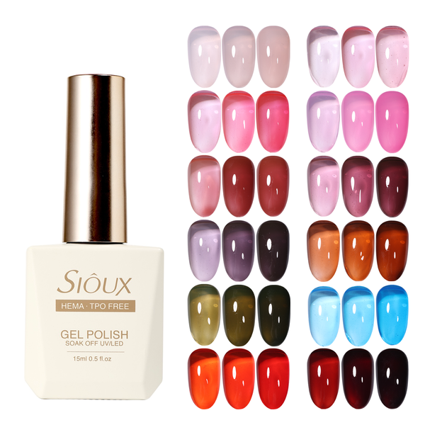 Sioux Jelly Gel Polish Set (6 Pcs) - HEMA/TPO Free | Nude &amp; Glass Jelly