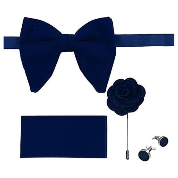 Men's Big Bow Ties Set So;id Velvet Handkerchief Cuff-links Lapel Pin