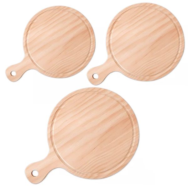 DH - Wood Bread Serving Board Round Wooden Tray Pizza Cutting Board -3Pcs