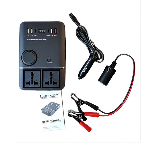 200w 12v-24v DC to 220v AC Car Power Inverter Dual 220v Outlets