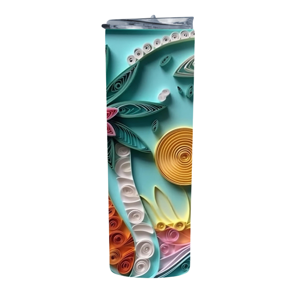 Paper Art Beach Palm Tree 20 Oz Straight Skinny Tumbler 035