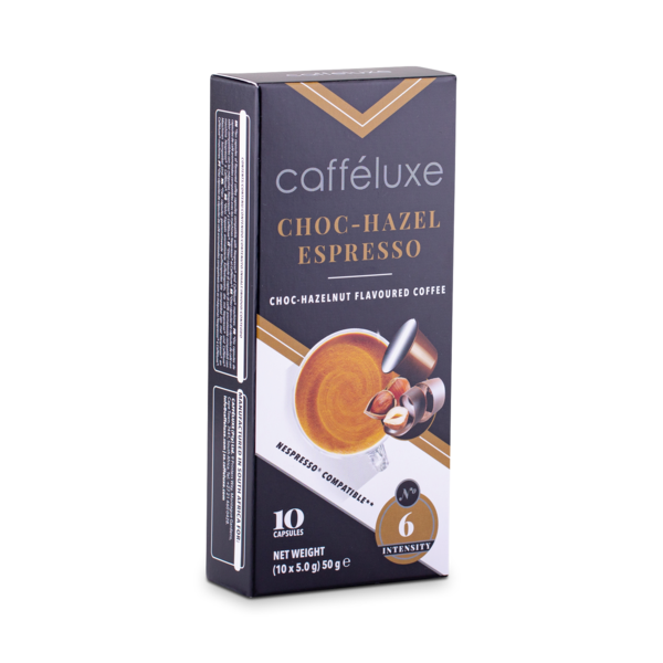 Caffeluxe Nespresso Compatible Choc Hazel Espresso Coffee Capsules | 10 Box