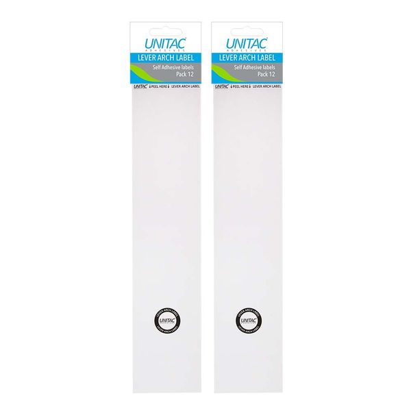 Unitac Lever Arch File Spine Labels White - 2 Packs of 12