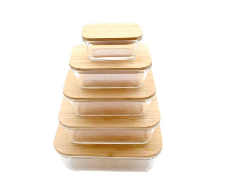 Food Storage Containers with Lids (Bamboo) - 5 Piece Value Set - Glass