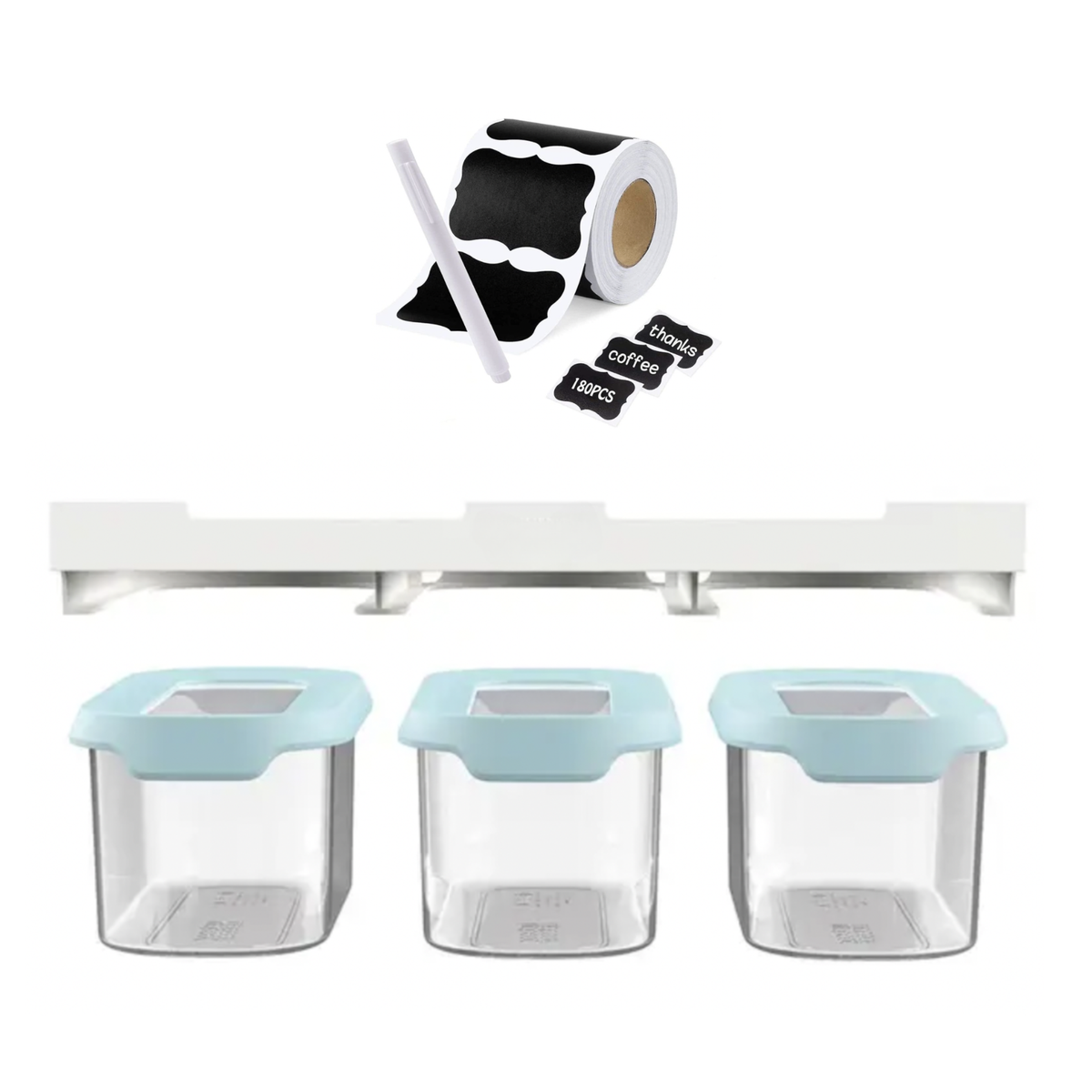 3 Piece UnderShelf Storage Container Set and 55 x SelfAdhesive Chalk
