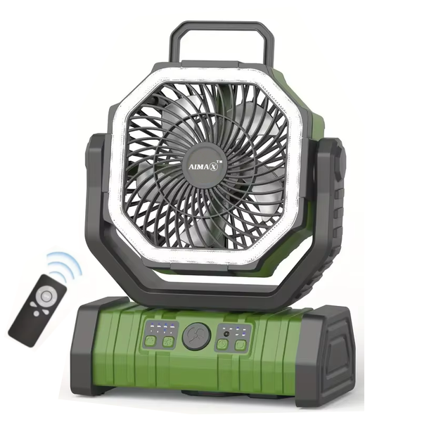 AIMAX 3-in-1 camping fan with hook &amp; LED camping light, 4 speed settings