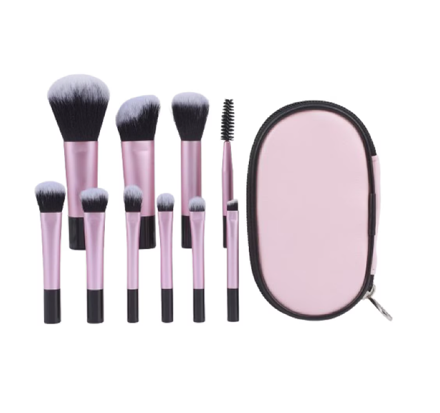 Mini Makeup Brush Set, 10-Piece, Compact and Portable, Pink, Travel Size