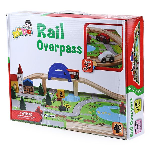Mubei Toy Wooden Traffic Track Rail Overpass Railway City - 40 Piece