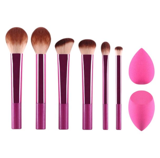 8-Piece Essential Makeup Brush and Beauty Blender Set - Pink &amp; Purple