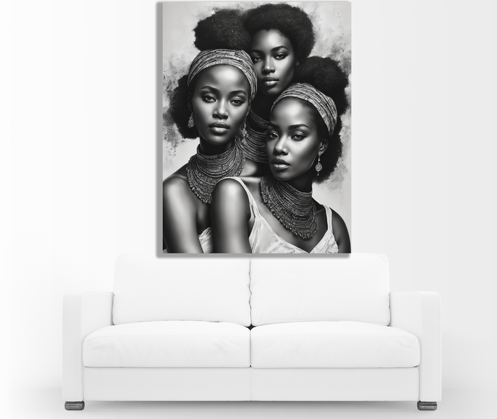 0189 Greyscale African Sisters Canvas Wall Art