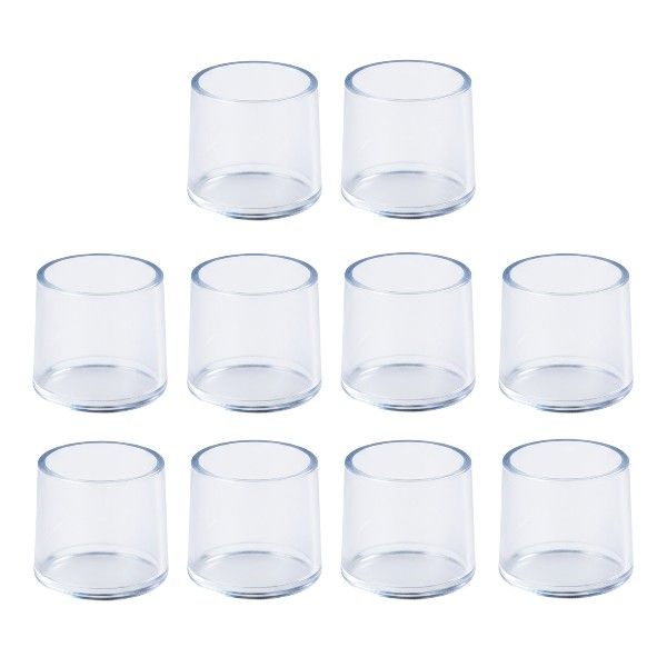 10 Pack - Cylindrical Protective Furniture Leg Caps - Transparent