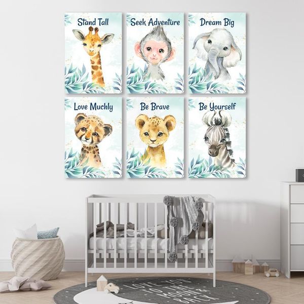 Safari Animals with Touches of Blue - A4 - 21cm x 29cm -6 Set