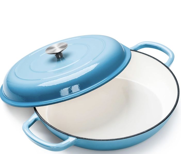 Cast Iron Dutch Oven Pot with Lid, 3.5L Dual Handles Classic Round Pot