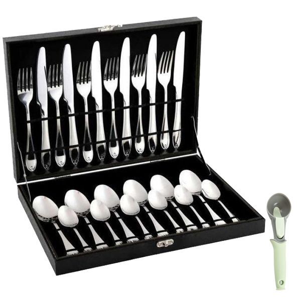 Optic 24 Piece Cutlery Set with a Case- Silver