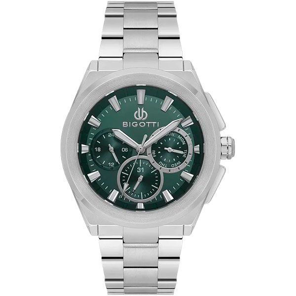 Bigotti Men Silver-Green Metal Analogue, Fashion BG1106273