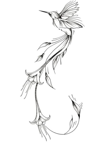 1 Piece - Nature's Elegance Bird And Bloom Temporary Tattoo- Black