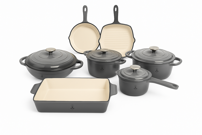 Chefs Choice 11-Piece Enamel Cast Iron Casserole Cookware Set - 3 Colors