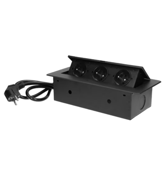 Built-in Sockets For Kitchen Worktops, Tables or Desks, Black Finish