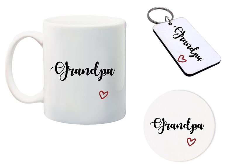 Grandpa Mug, Glass Coaster and Matching keyring gift Combo
