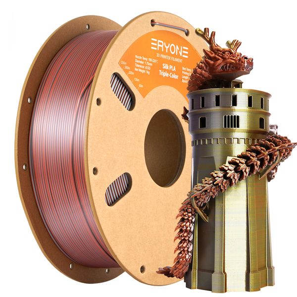 ERYONE Tri Color Gold/Silver/Copper Silk PLA Filament for 3D Printers