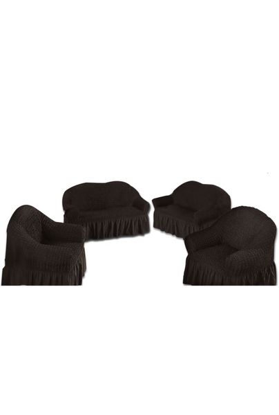 Dream World Ruffled 4 Piece Sofa &amp; Couch Slipcover Set(2+2+1+1) -Grey
