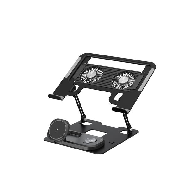 Dual-Axis Laptop &amp; Phone Stand with 3-in-1 Wireless Charging Fan