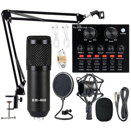 Podcast Equipment Bundle, BM-800 Mic Kit with V8 Live Sound Card