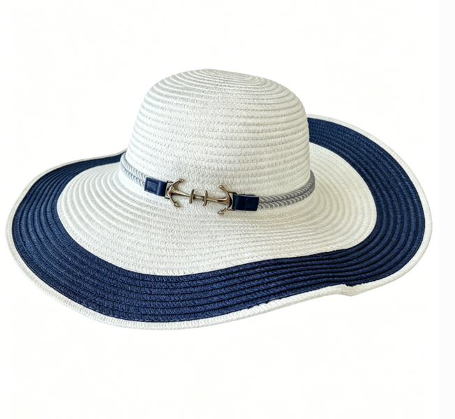 Nautical Anchor Decor Wide Brim Straw Sun Hat