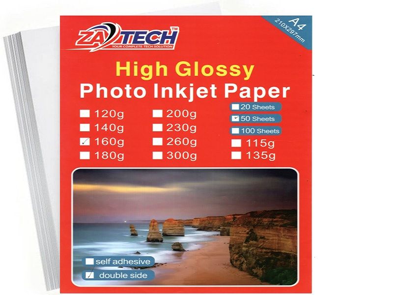 ZATECH High Gloss A4 Double Side Photo Paper, 160gsm 50 Sheets
