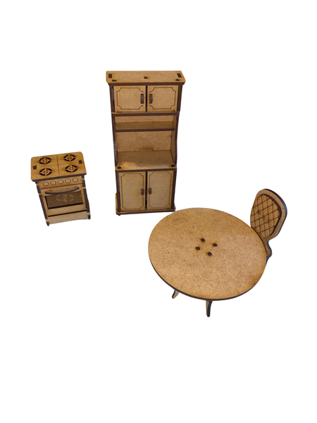 Wooden Doll House Furniture Magnolia - Stove, Cabinet Kitchen Set