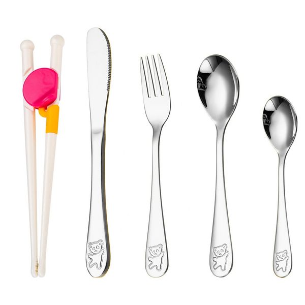 5Pcs Baby Cutlery Set Stainless Steel Dishwasher Safe Kids Flatware Set