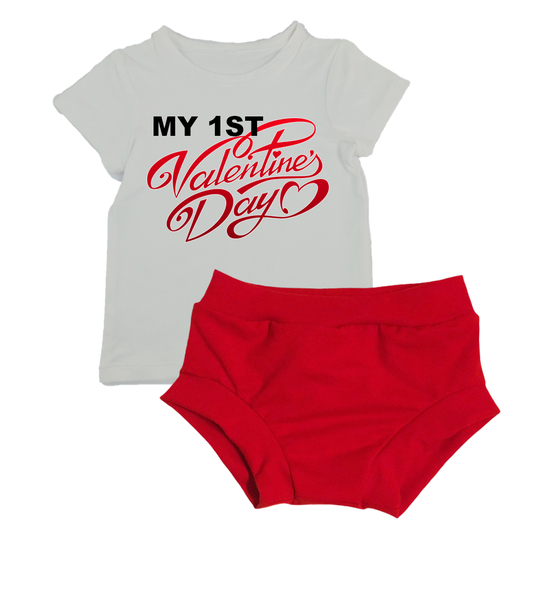 My First Valentine's Day Shirt &amp; Red Harem Nappy Cover