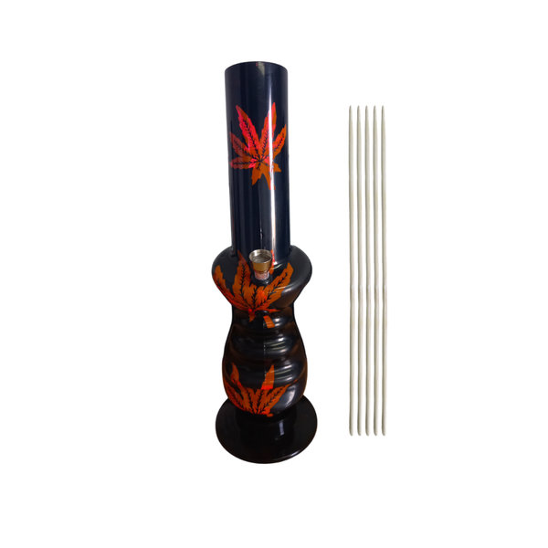Acrylic Water Bong Leaf with Handgrip 32cm + 5 Bamboo Skewers
