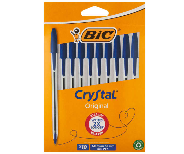 BIC Crystal Medium Xtra Life Ballpoint Pens - Blue (Blister of 10)