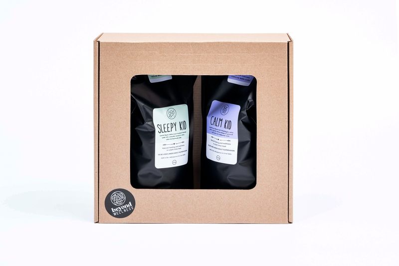 Beyond Wellness Twin Pouch Gift Set - Calm Kid &amp; Sleepy Kid Bath Salts Soak