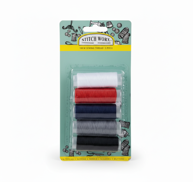 Stitchworx Assorted Sewing Thread Set, 5 Piece, 100m Polyester Spools
