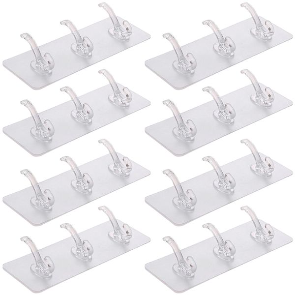 HomeSelf Adhesive Triple Hook Wall Hanger Set of 8(18cm)