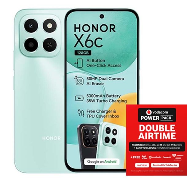 HONOR X6c 128GB LTE Dual Sim - Ocean Cyan + Vodacom SIM Card Pack
