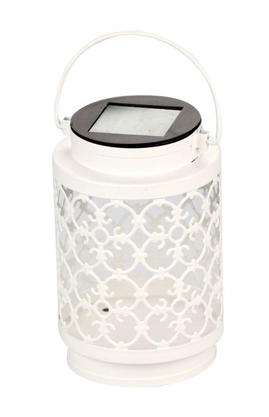 Home Quip Small White Damask Lantern - Solar Powered