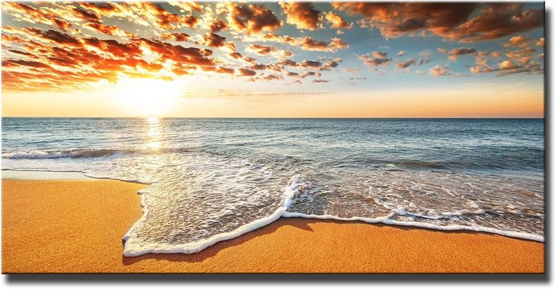 Sea Beach Sun Landscape Brown Cotton Canvas cm Home Decor Wall Art