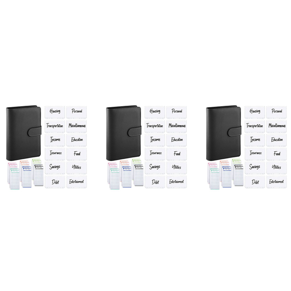 25Pcs A6 Pu Leather Budget Binder Set Binder Cover Planner Black