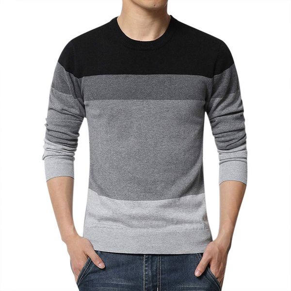Men's Long Sleeve Knit Sweater - Crew Neck Stripes Pullovers