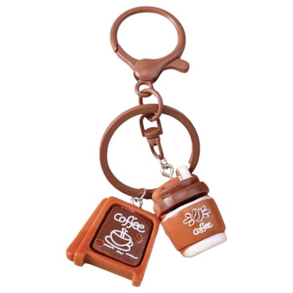 Creative Coffee House Inspired Keychain with Various Charm Styles - Brown