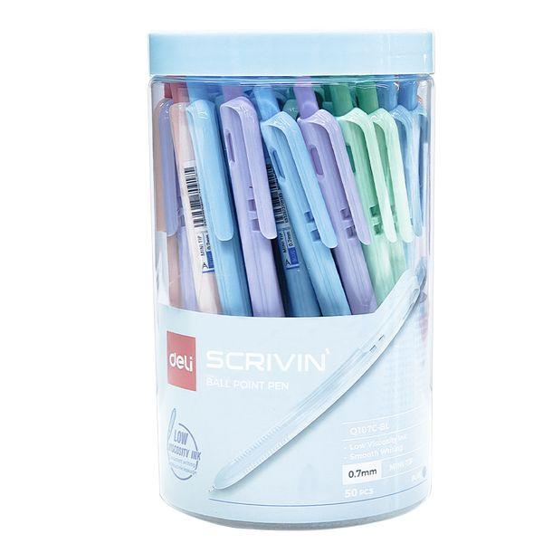 Deli Ballpoint Pen 0.7mm Blue Ink 50 Pcs